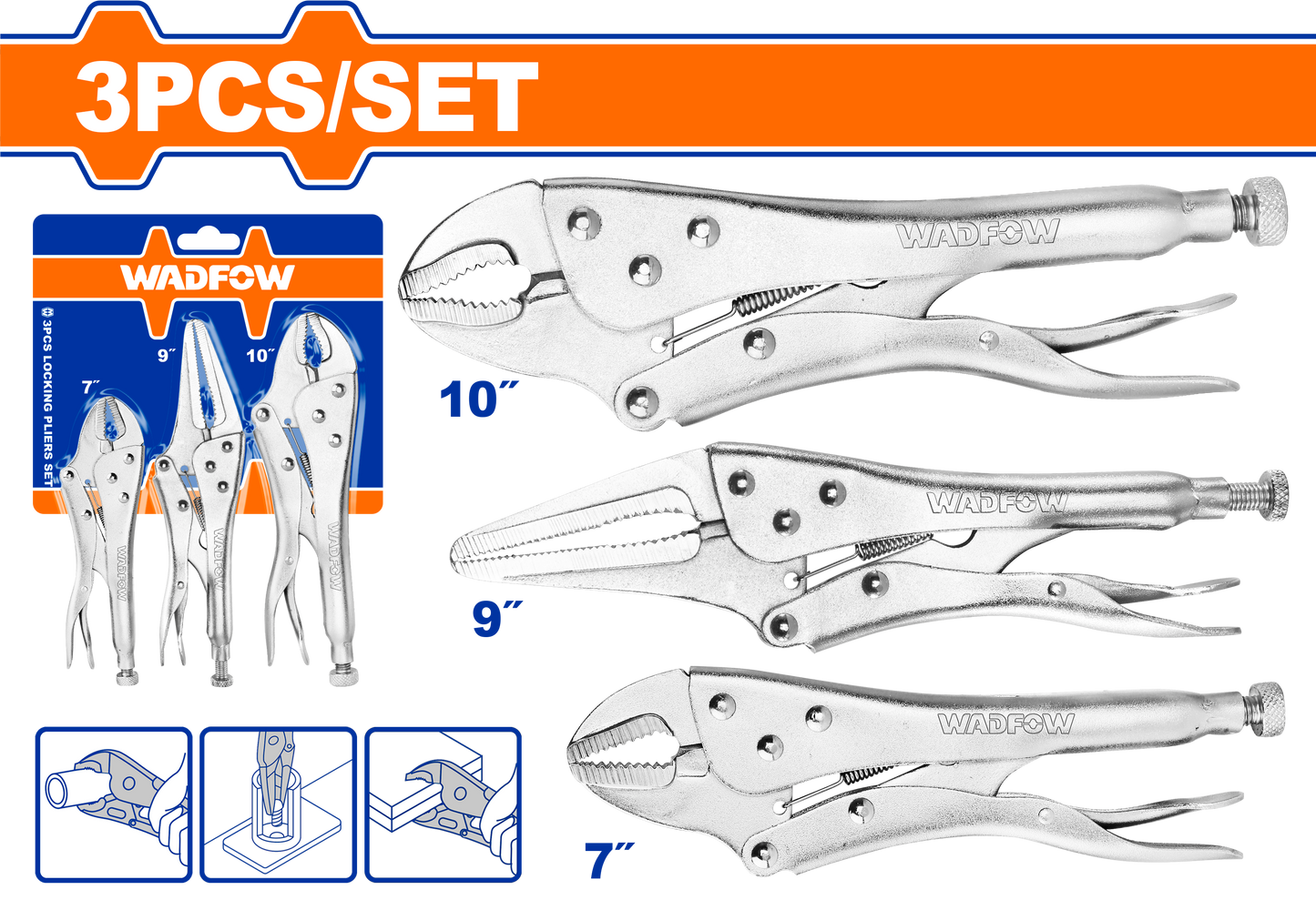 Wadfow Locking Pliers Set 3 Piece WLP5703