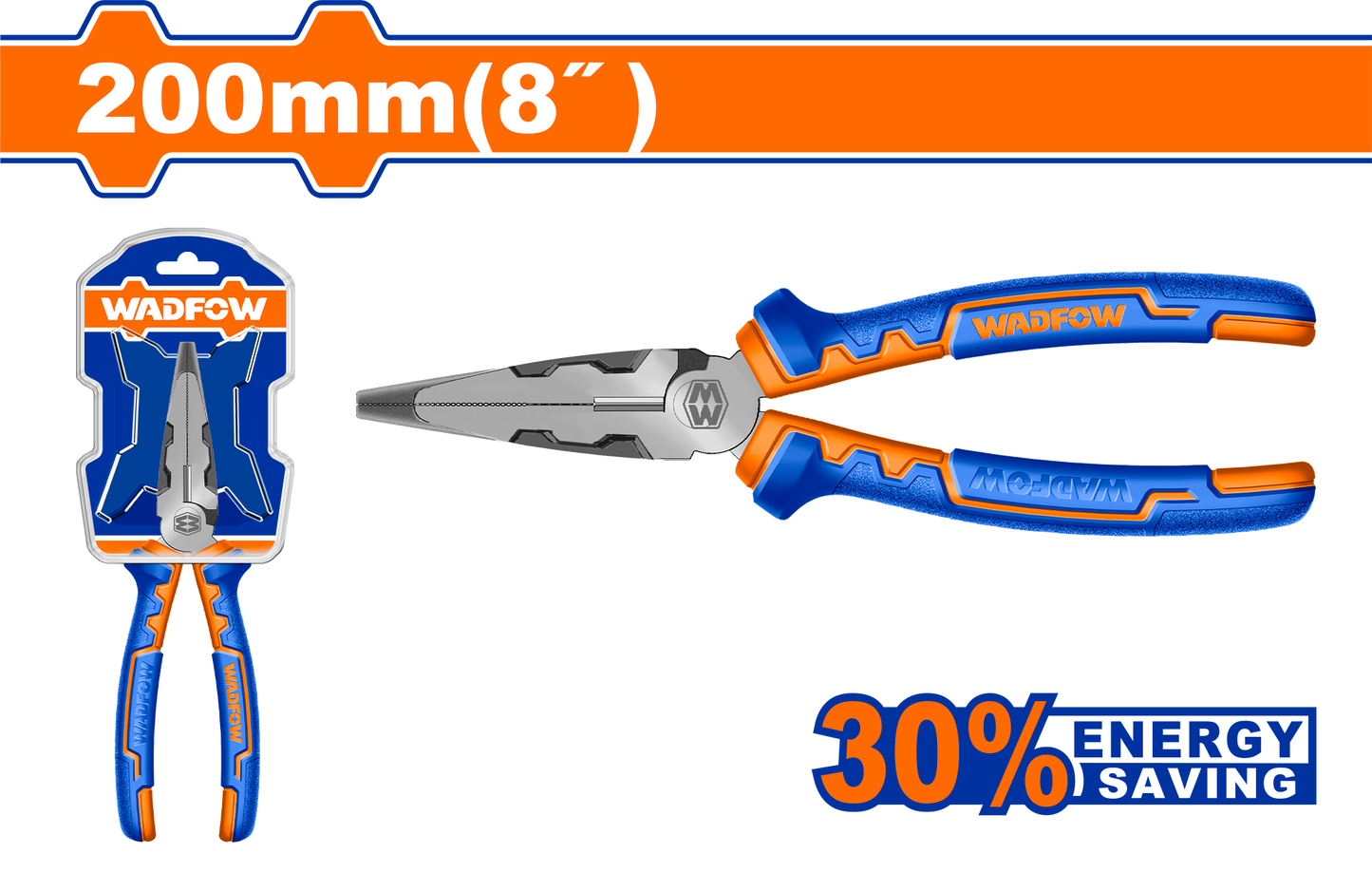 Wadfow High leverage long nose pliers 8" WPL2718