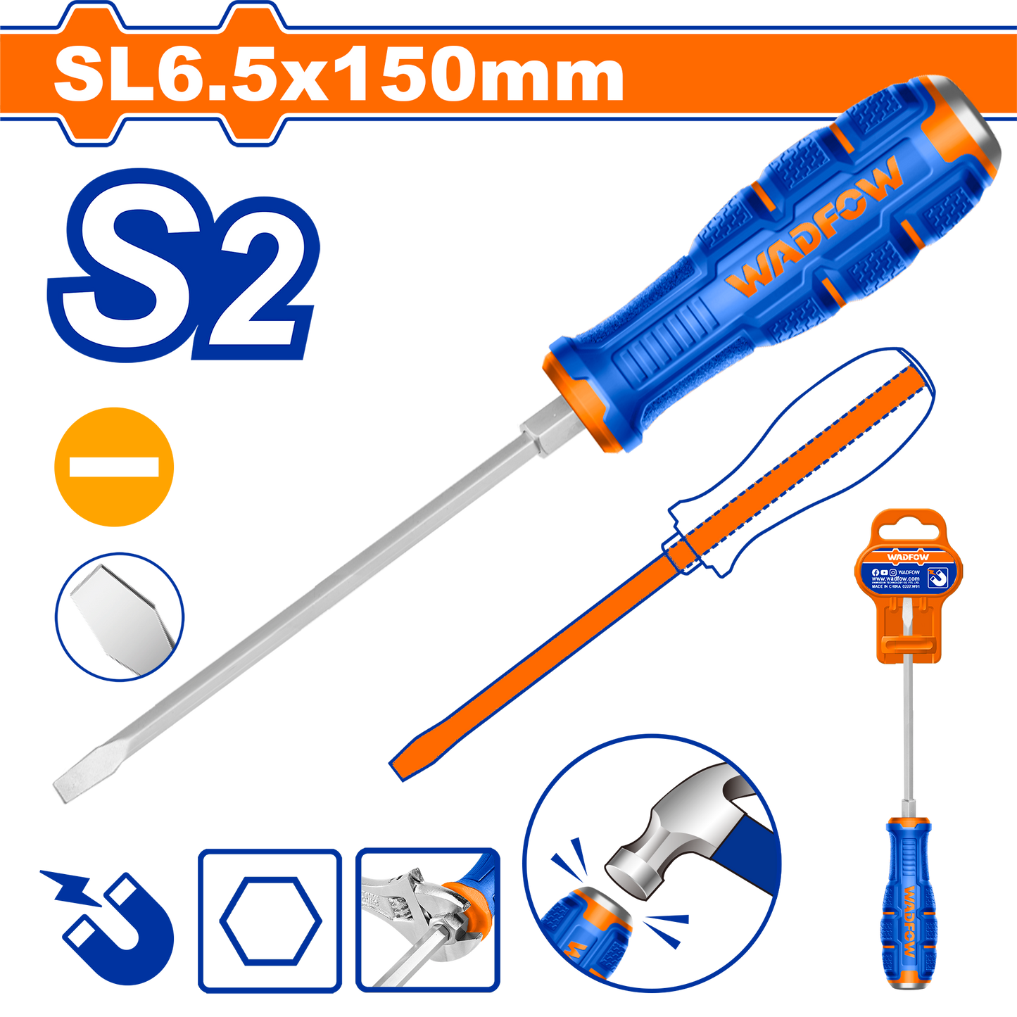 Wadfow Slotted go-through screwdriver SL6.5x150mm WQJ1266