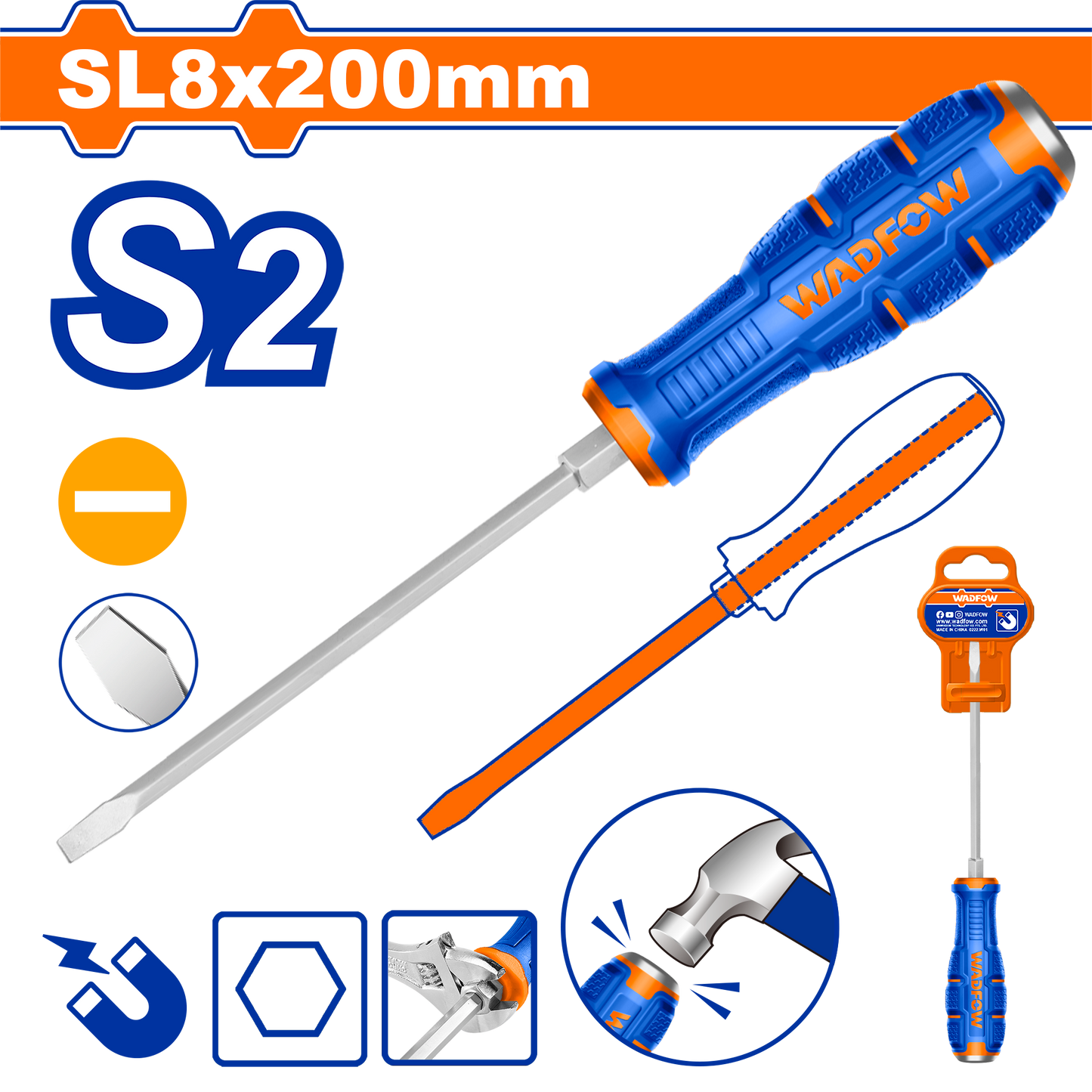 Wadfow Slotted go-through screwdriver SL8x200mm WQJ1288