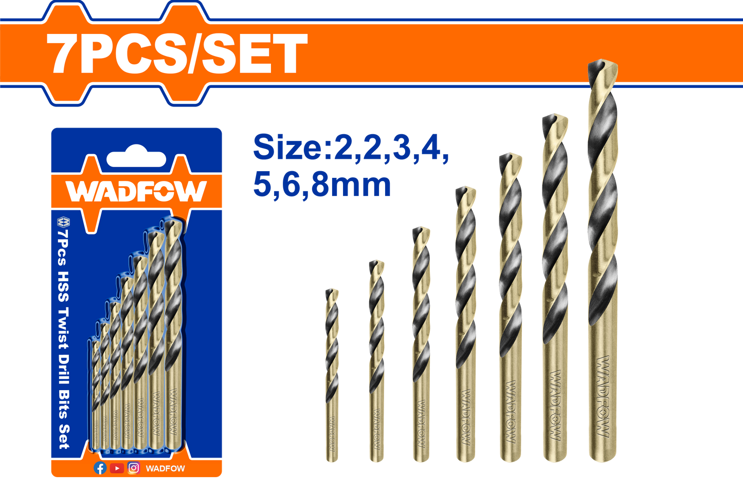 Wadfow HSS twist drill bits set 7 Piece WTD3K01