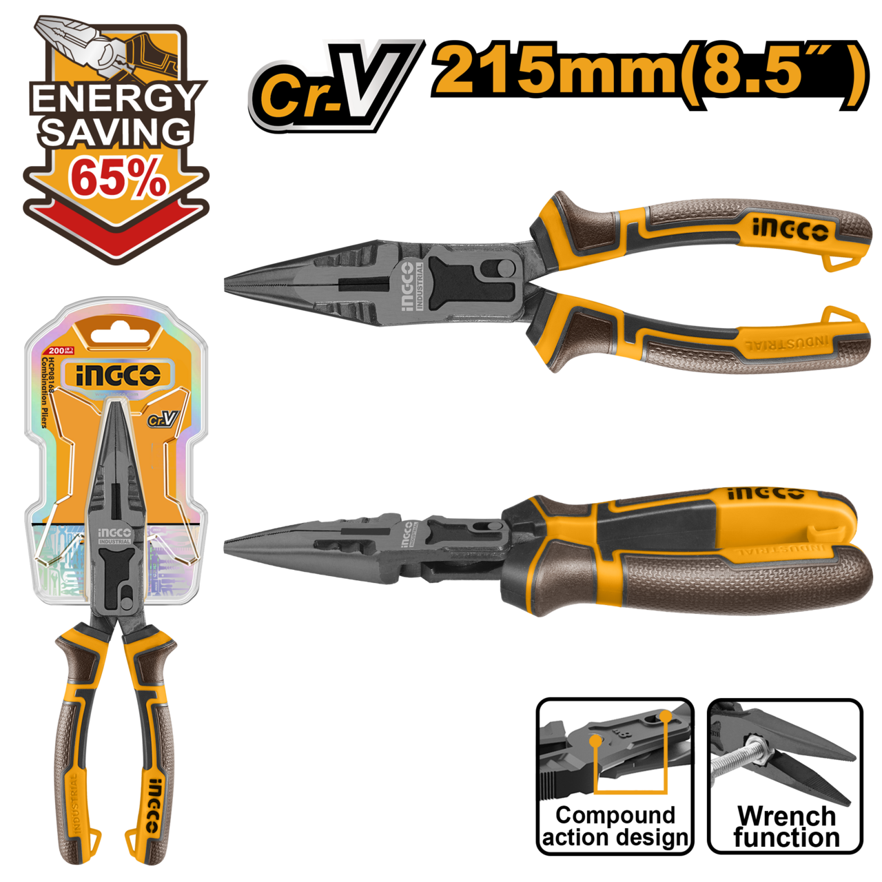 Ingco Compound action long nose pliers