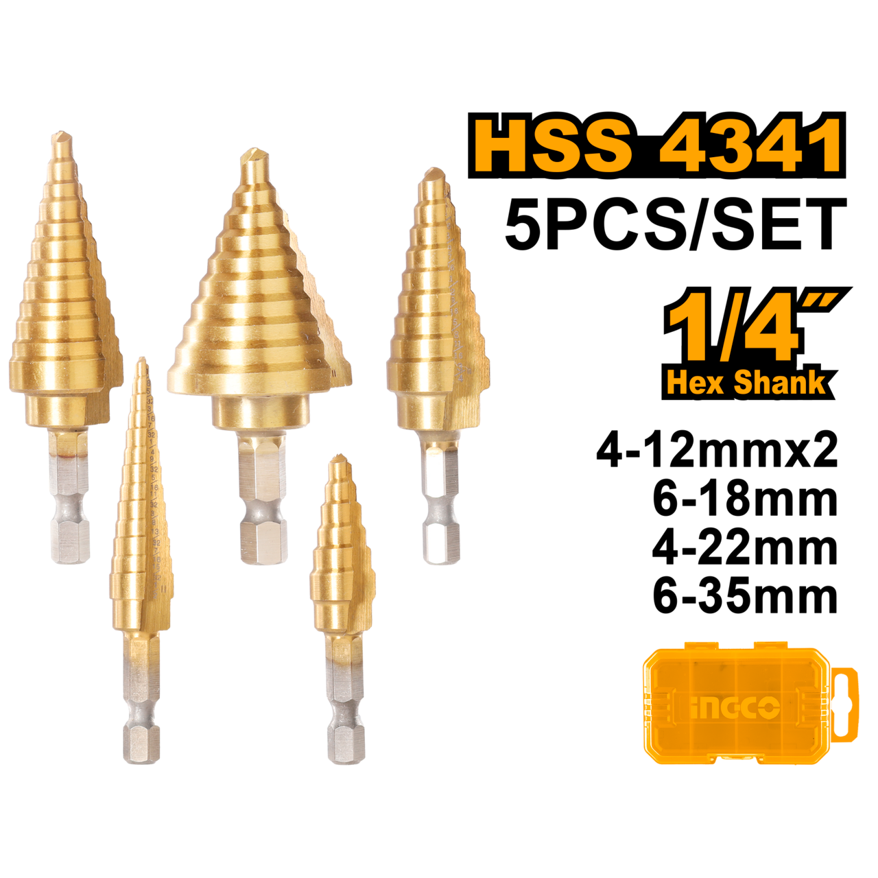 Ingco Step drill bit set 5Pcs