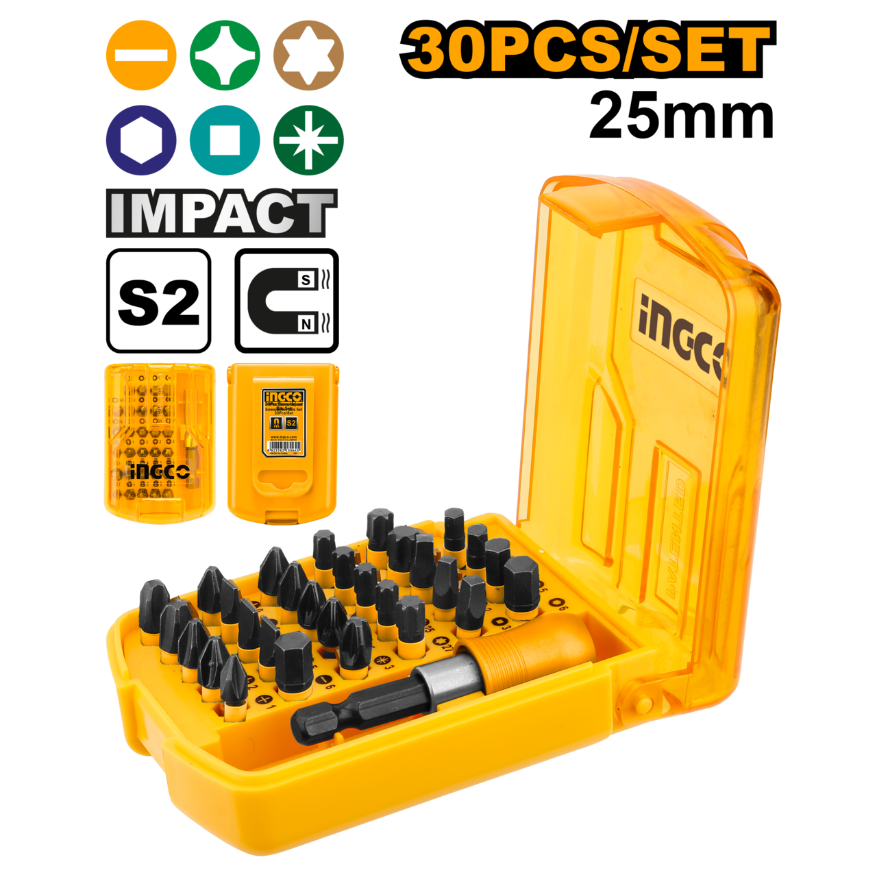 Ingco Impact screwdriver bits set 25mm 30Pcs