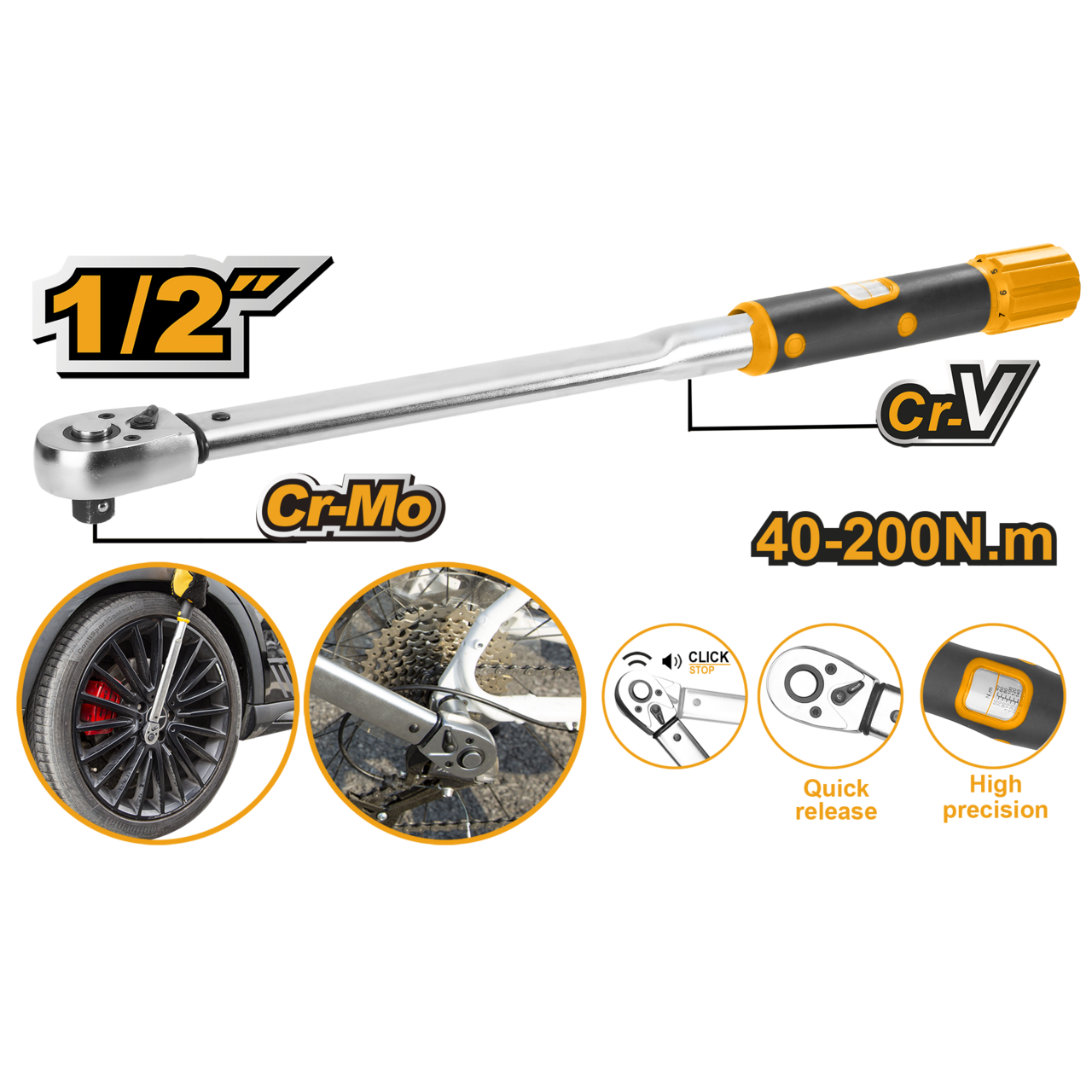 Ingco Torque Wrench 1/2" Dr 40nm - 200nm