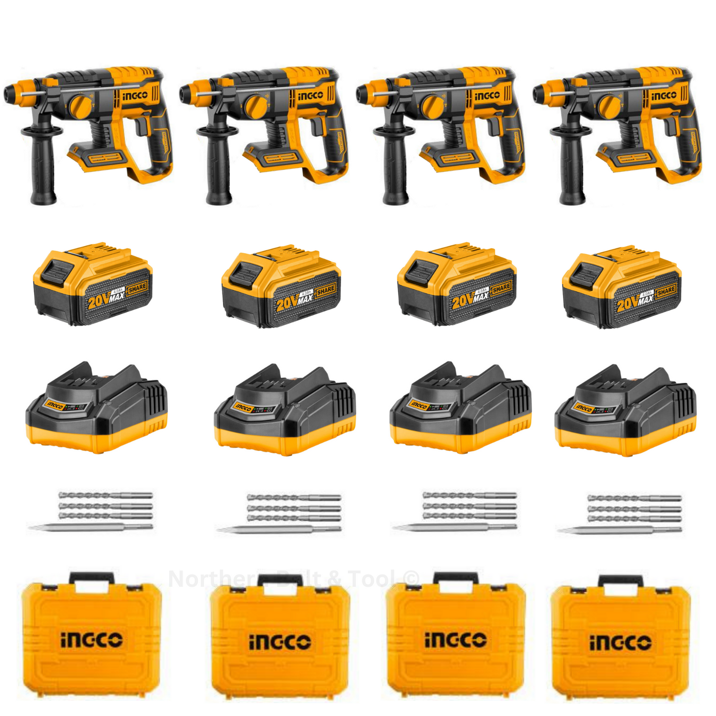 Ingco Cordless Rotary Hammer Kit With Carry Case Carton (Qty 4)