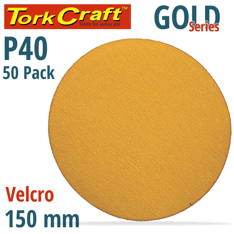 Gold Disc (50 Pieces) 40 Grit 150Mm Without Hole Hook And Loop