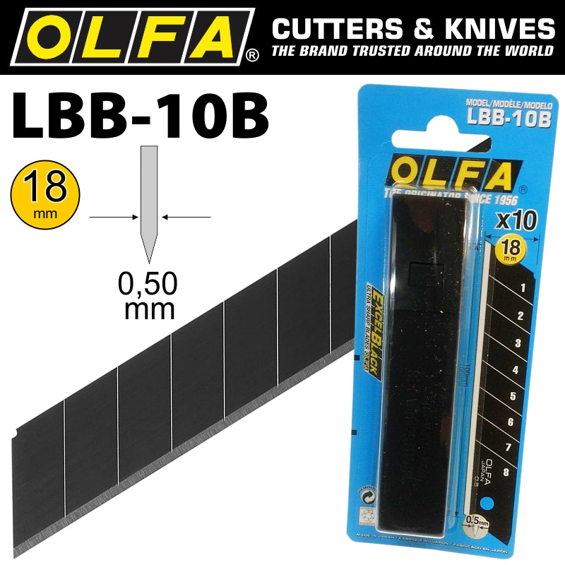 Olfa BLADES EXCEL BLACK 10/PK CARDED ULTRA SHARP 18MM