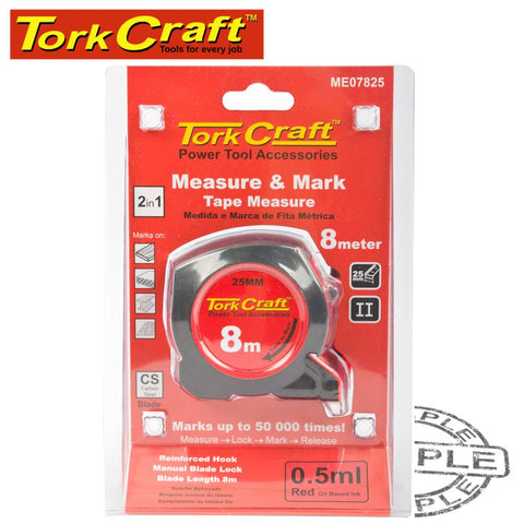 Tork Craft Measuring Tape With  Marker 8M X 25Mm Rubber Casing Matt Finish freeshipping - Africa Tool Distributors