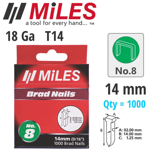 Miles Galv Brad Nail T14 18G 14Mm X 1000Pcs Miles No8 freeshipping - Africa Tool Distributors