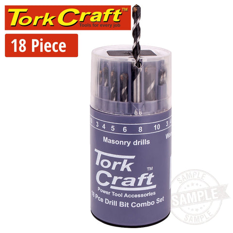 Tork Craft Drill Bit 18 Set Combo Wood + Masonry + Hss In Plastic Container freeshipping - Africa Tool Distributors