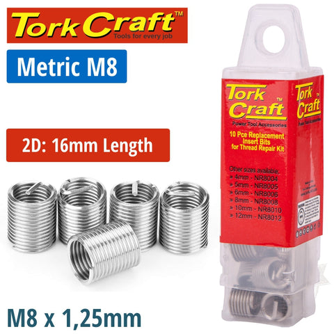 Tork Craft Thread Repair Kit M8 X 2D Replacement Inserts 10Pce freeshipping - Africa Tool Distributors