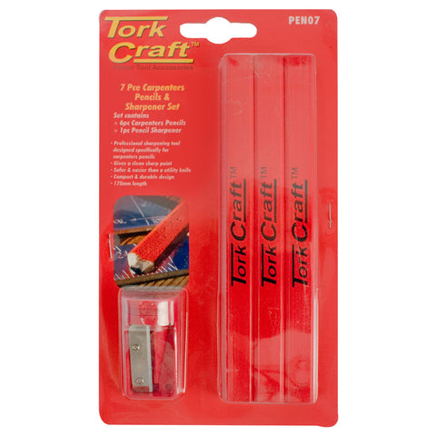 Tork Craft 7Pc Tork Craft Carpenters Pencil Set 6 X Pencil 1 X Sharpener freeshipping - Africa Tool Distributors
