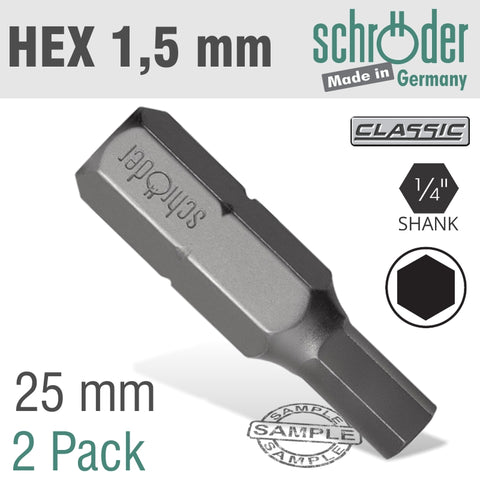 Schroder Hex/Allen Ins.Bit 1.5Mm 2/Pack