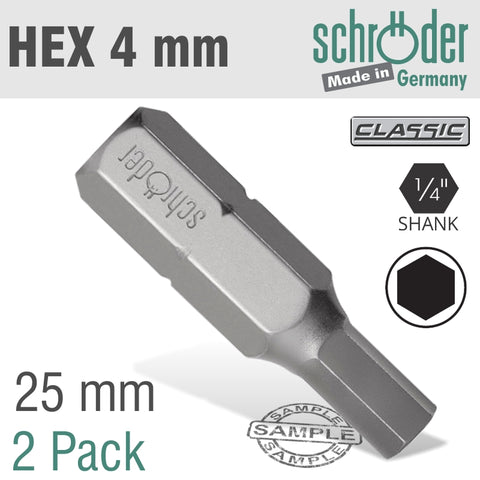 Schroder Hex/Allen Ins.Bit 4Mm 2/Pack