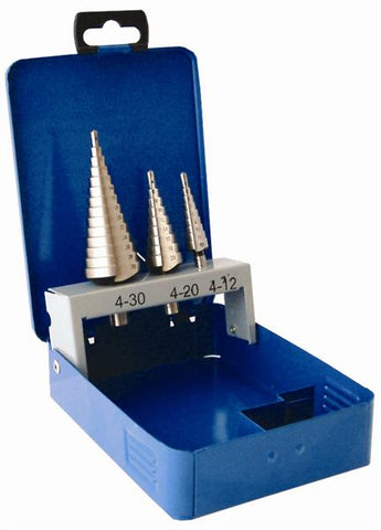 Tork Craft Step Drill Set 3 Pce Hss In Steel Case freeshipping - Africa Tool Distributors