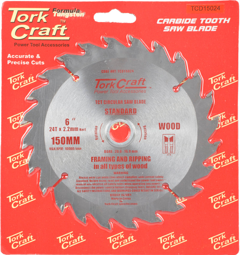 Tork Craft BLADE TCT 150 X 24T 20/16 GENERAL PURPOSE RIP WOOD
