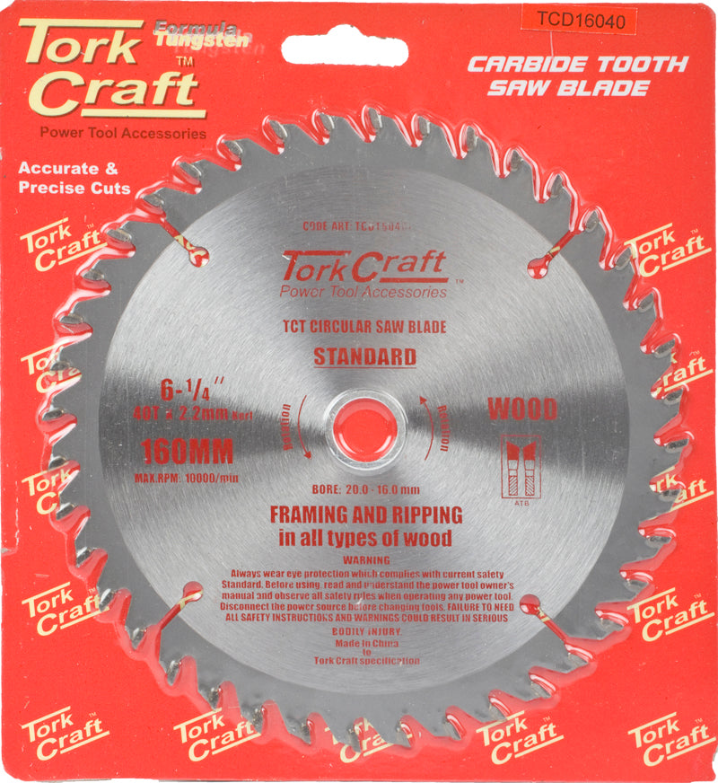 Tork Craft BLADE TCT 160 X 40T 20/16 GENERAL PURPOSE COMBINATION