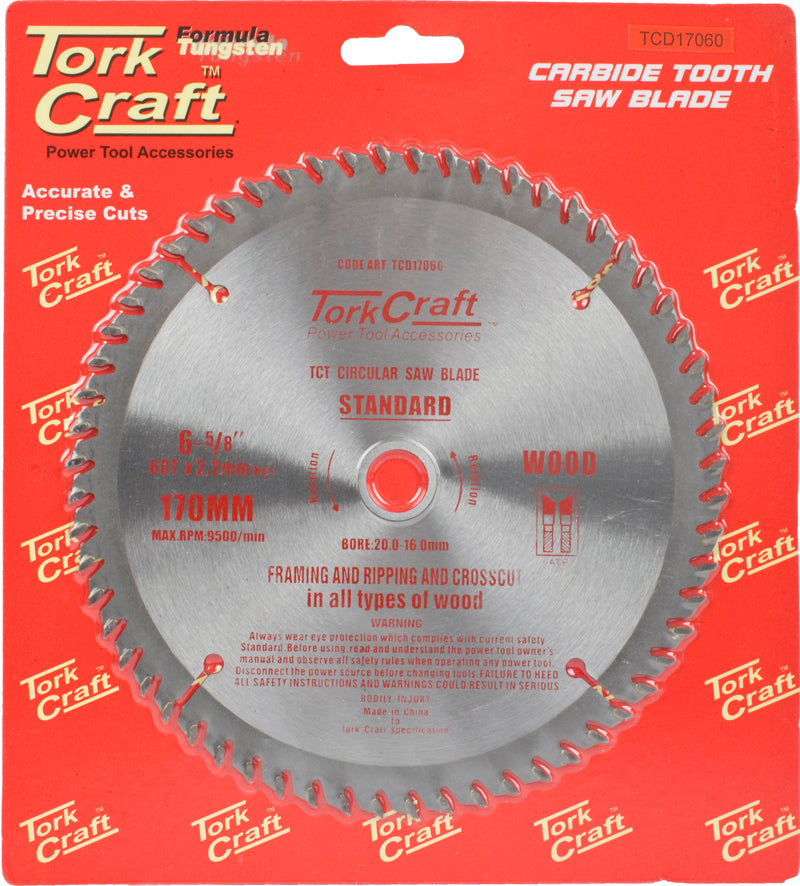 Tork Craft BLADE TCT 170 X 60T 20/16 GENERAL PURPOSE CROSS CUT