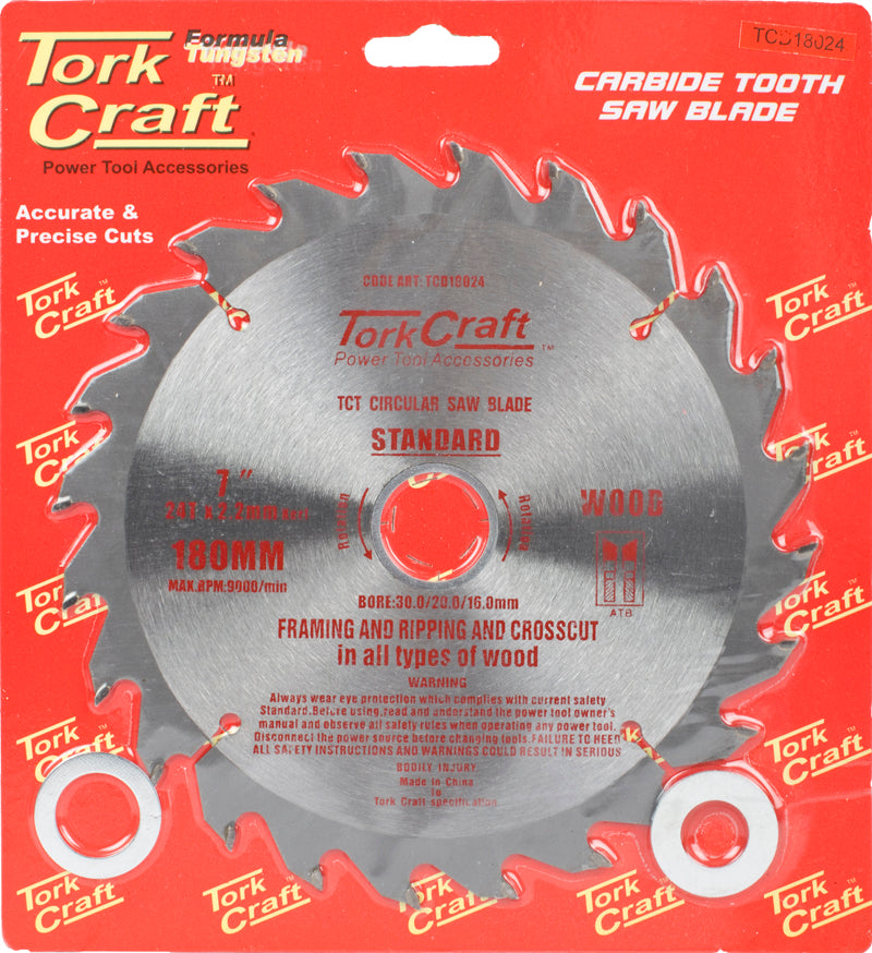 Tork Craft BLADE TCT 180 X 24T 30/20/16 GENERAL PURPOSE RIP