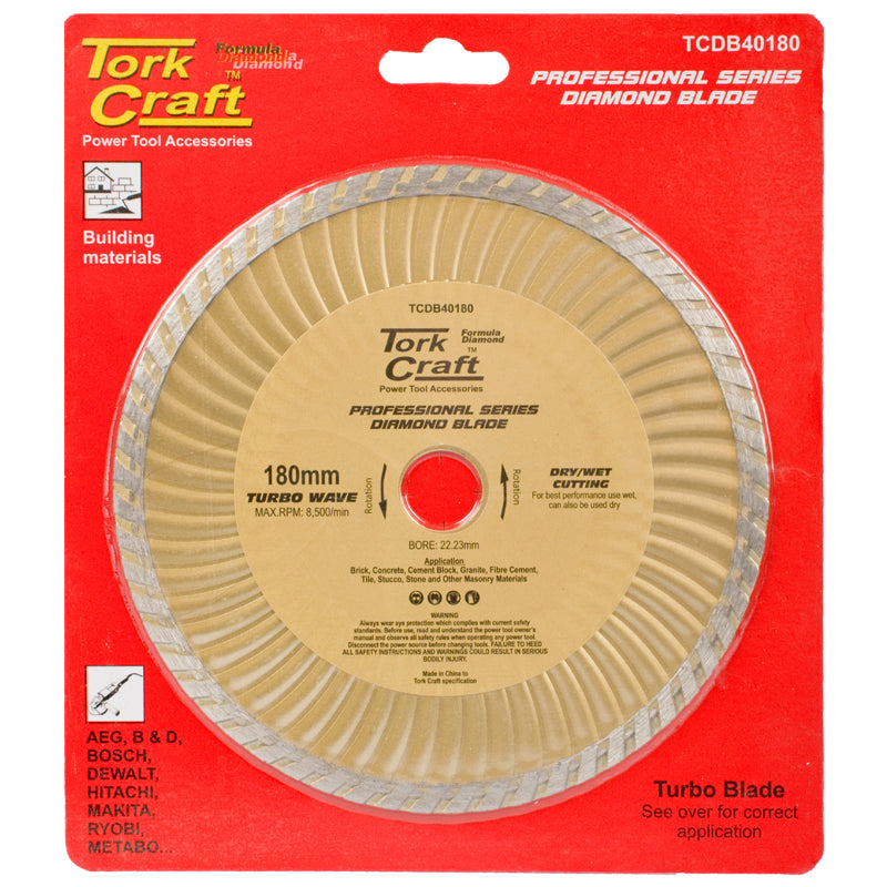 Tork Craft Diamond Blade 180X22.22Mm Turbo Wave freeshipping - Africa Tool Distributors