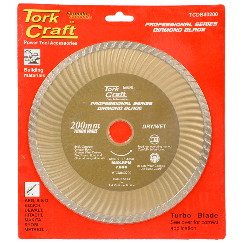 Tork Craft Diamond Blade 200X25.4Mm Turbo freeshipping - Africa Tool Distributors