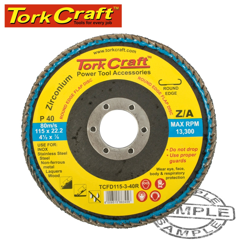 Tork Craft Flap Disc Round Edge Zirconium 115Mm 40 Grit Flat Northern