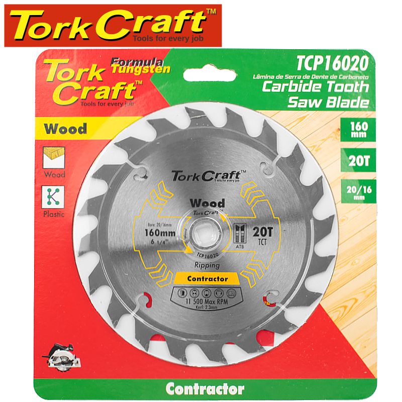 Tork craft BLADE CONTRACTOR 160 X 20T 20/16 CIRCULAR SAW TCT