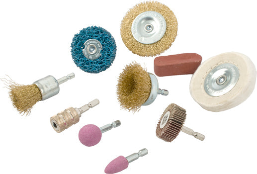 Tork Craft WIRE BRUSH SET 10 PIECE WITH HEX SHANK & BUFF KIT FOR DRILL