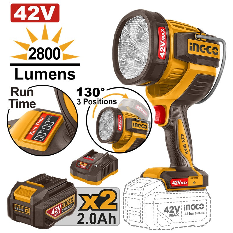 Ingco 42v Cordless Work Lamp 2800 Lumen Kit P42M