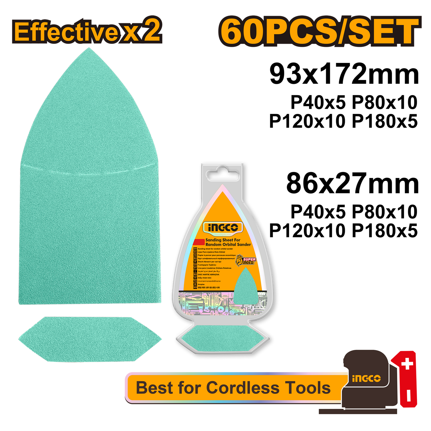 Ingco Sand Sheet 60Pc P40/80/120/180 172Mm For CPSL2014 AKTS938660
