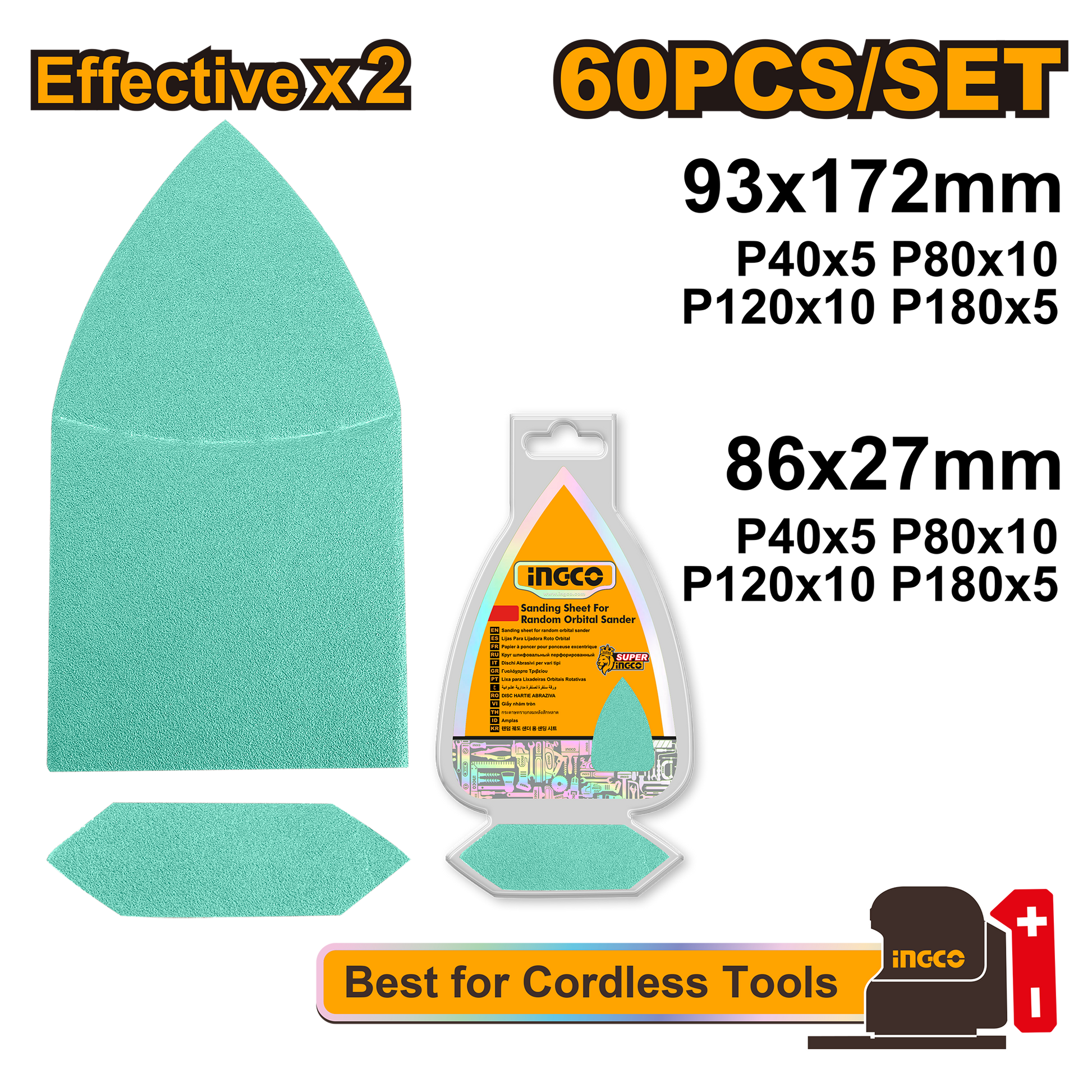 Ingco Sand Sheet 60Pc P40/80/120/180 172Mm For CPSL2014 AKTS938660