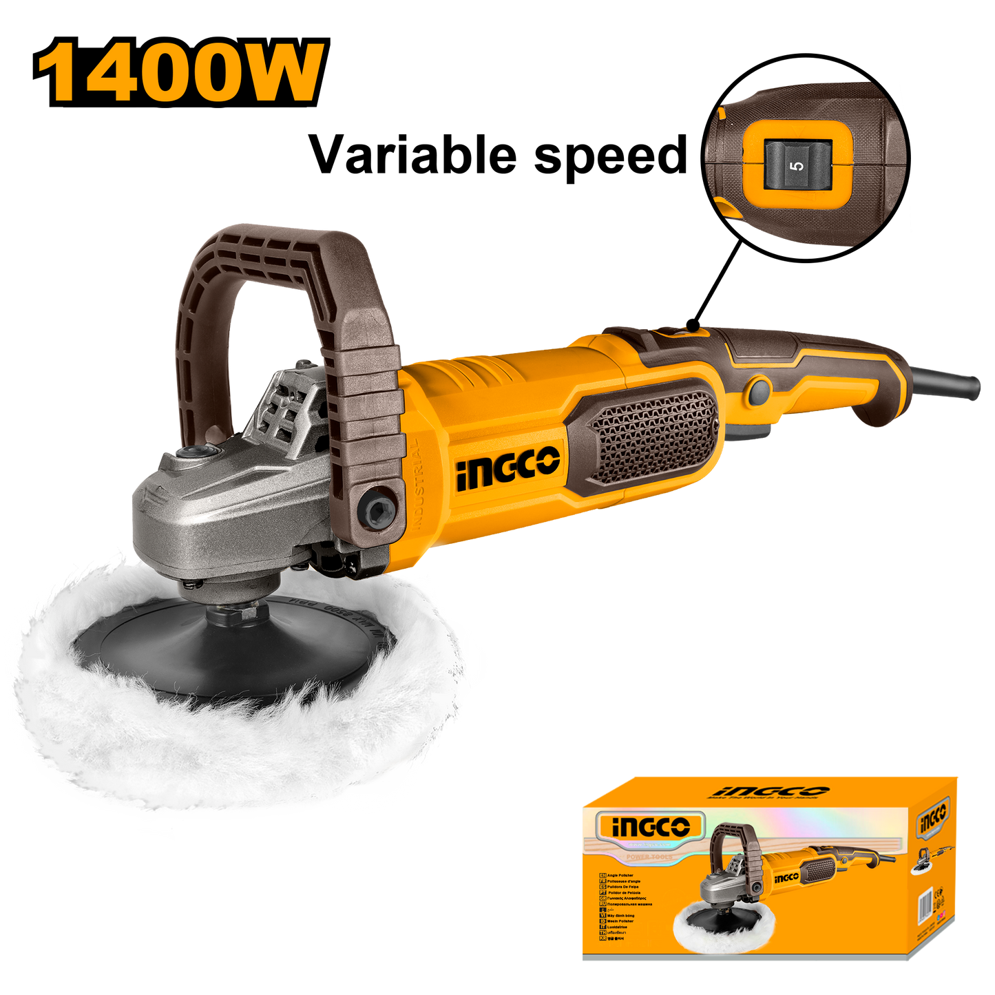 Ingco Angle Polisher 180mm 1400W (Corded)