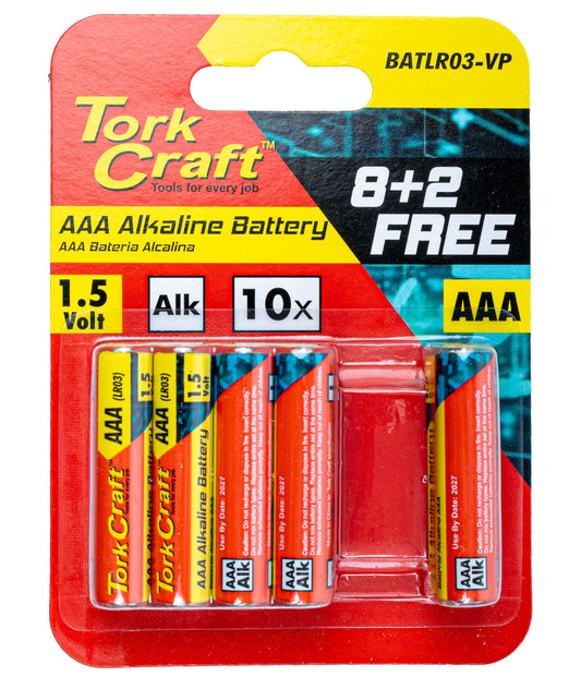 Tork Craft Battery Aaa 1.5V Value Pack 10 Pack 8 + 2 Free Carded Alkaline