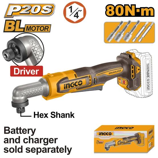 Ingco Cordless Angle Impact Driver 80Nm 6mm (Tool Only)