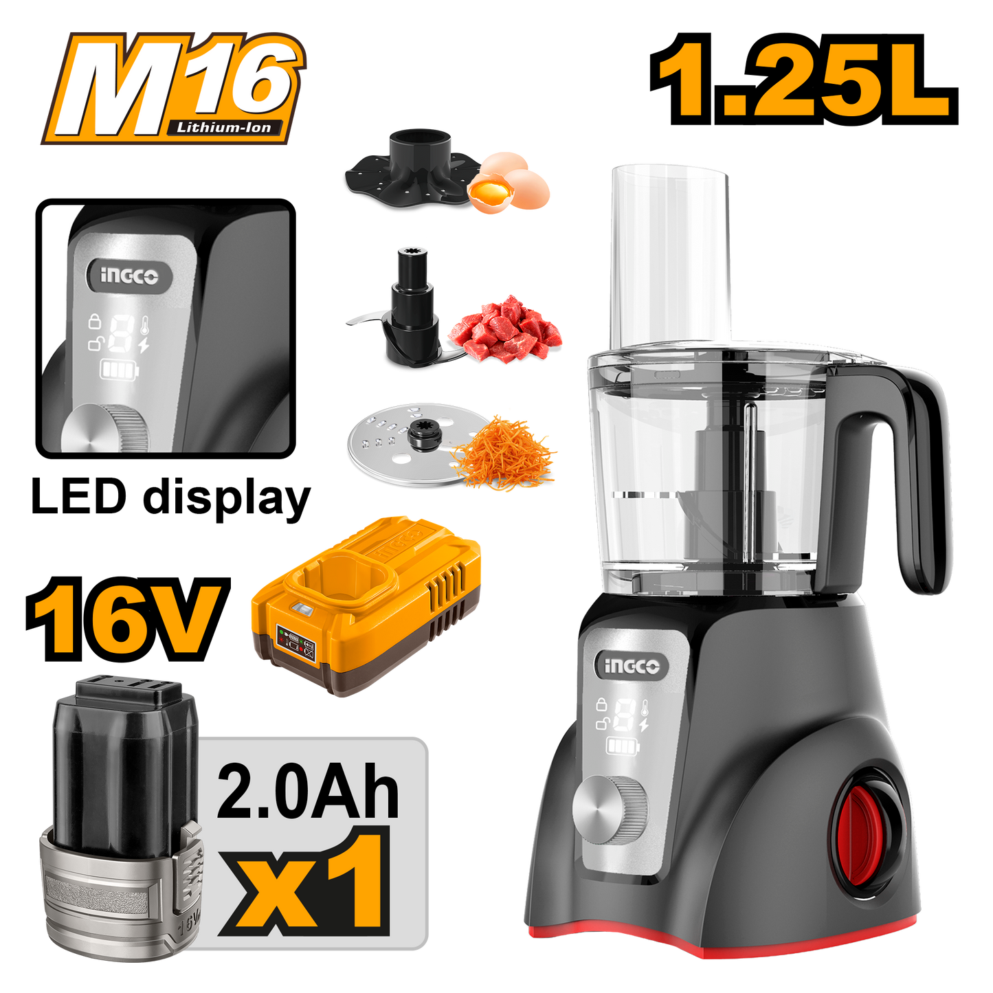 Ingco Cordless Food Processor 250W Kit 16V