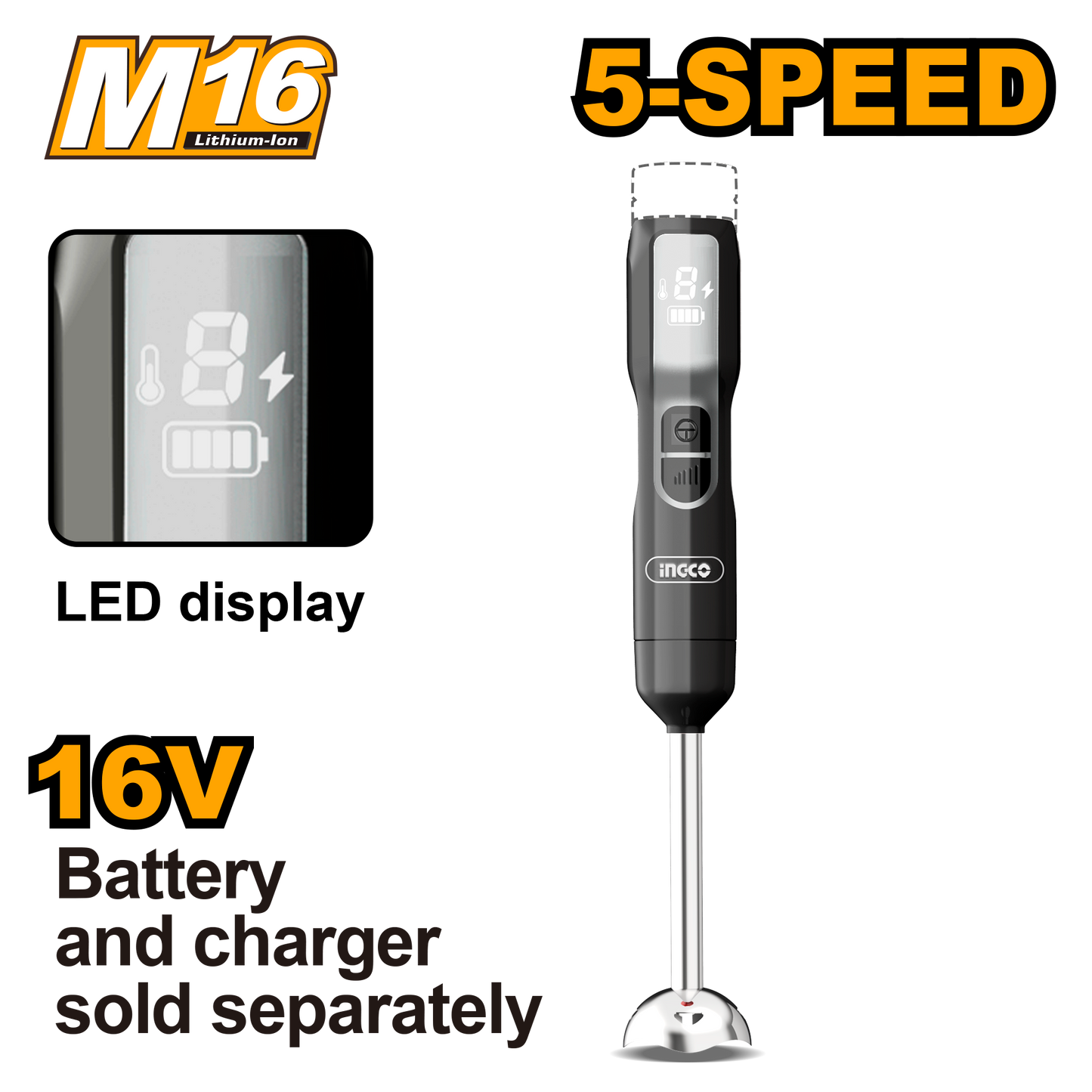 Ingco Cordless Hand Blender 100W 16V