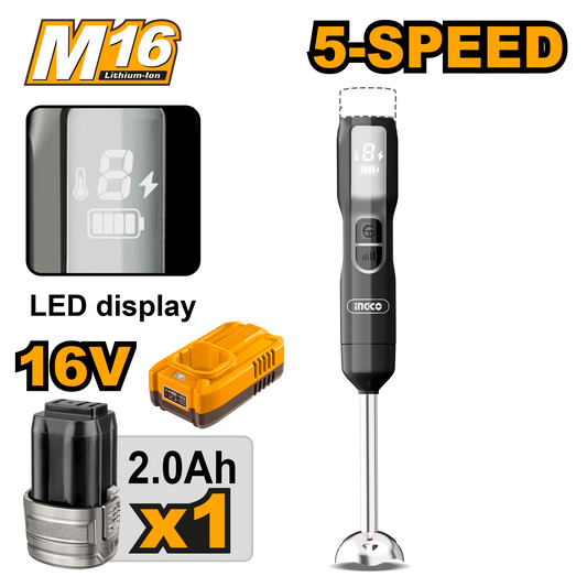 Ingco Cordless Hand Blender 100W Kit 16V