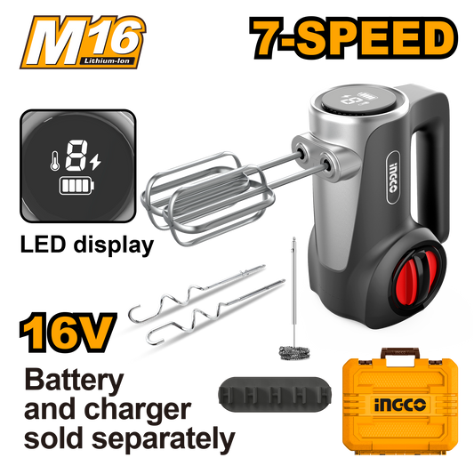 Ingco Cordless Hand Mixer 125W 7 Speed 16V