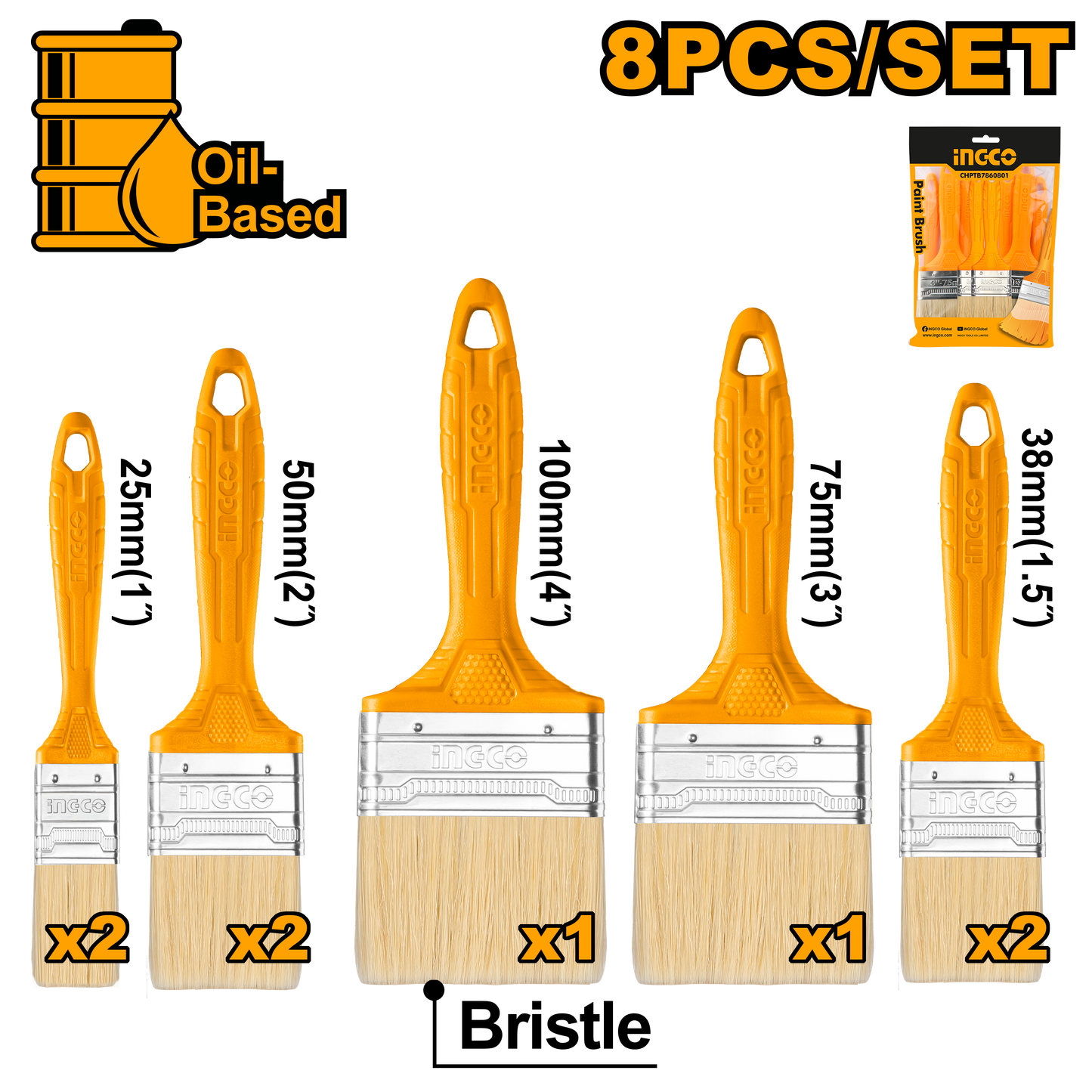 Ingco Paint Brush 8Pc Set