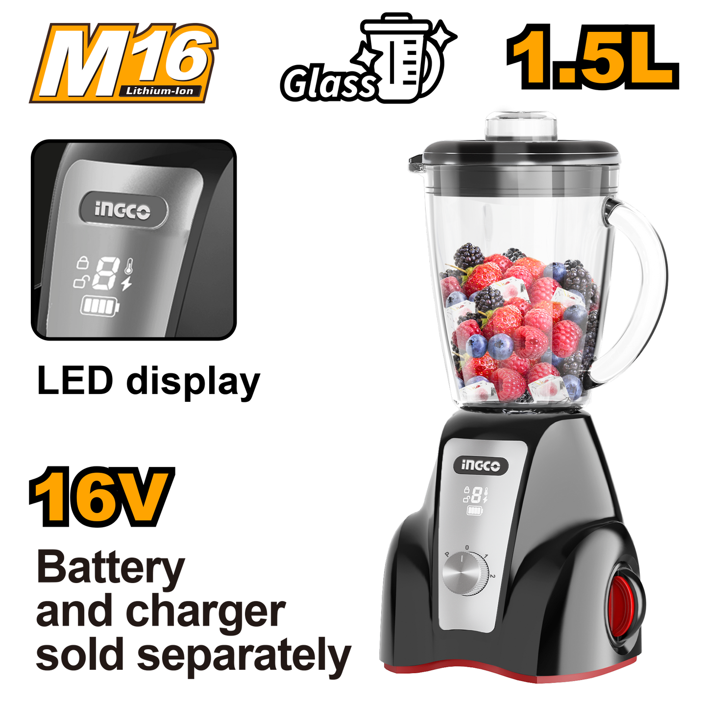 Ingco Cordless Stand Blender 300W I.5L 16V