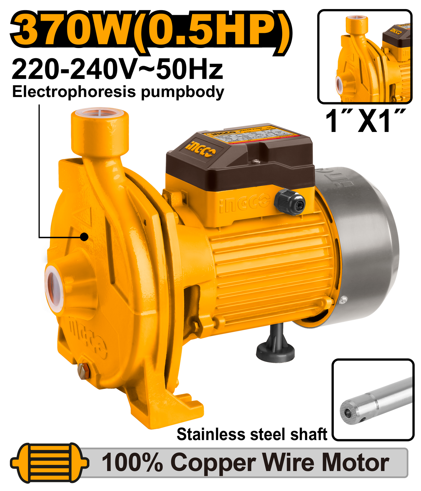 Ingco Pump Centrifugal 370W Maxflow 80L/Min CPM3708