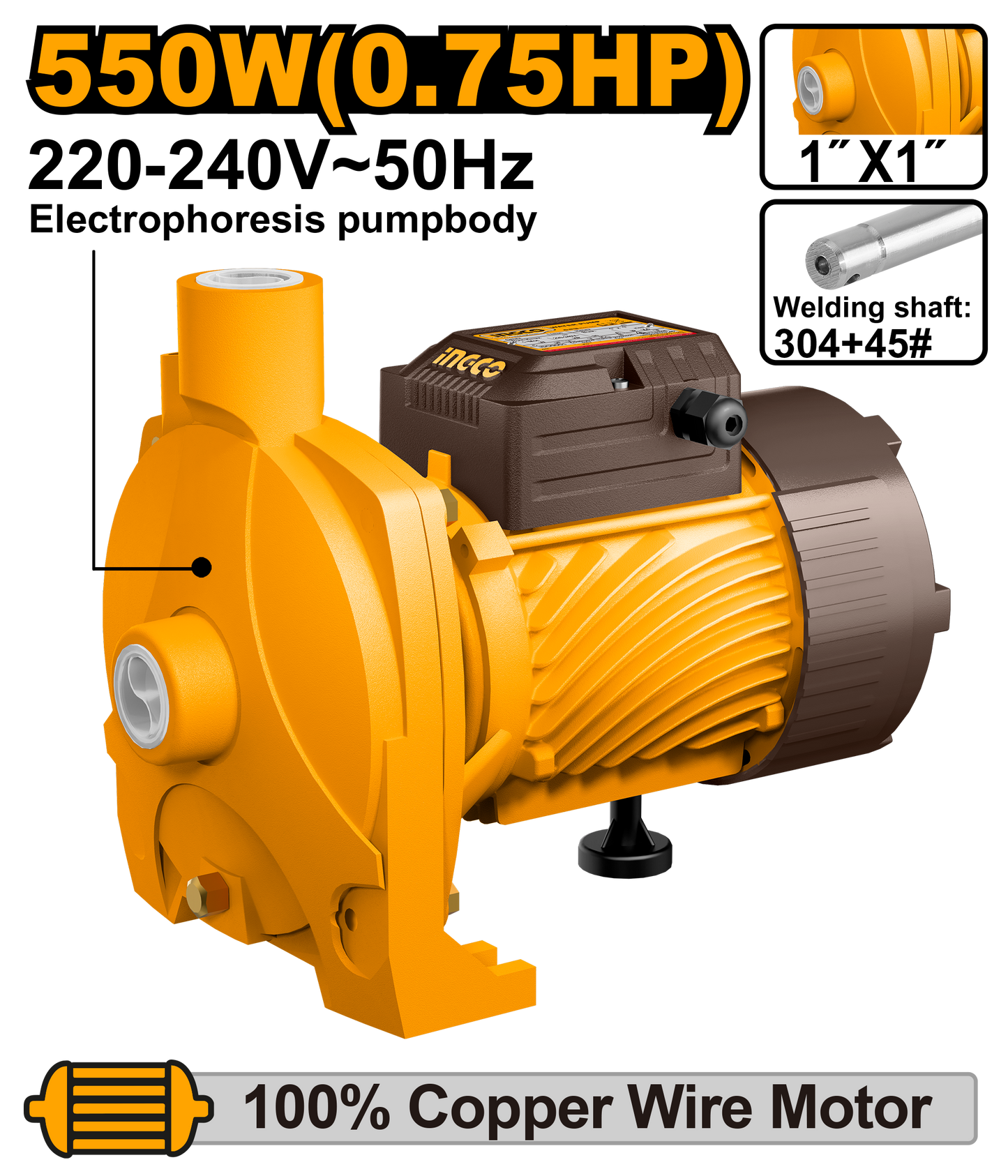 Ingco Centrifugal Pump 550W Maxflow 108L/Min