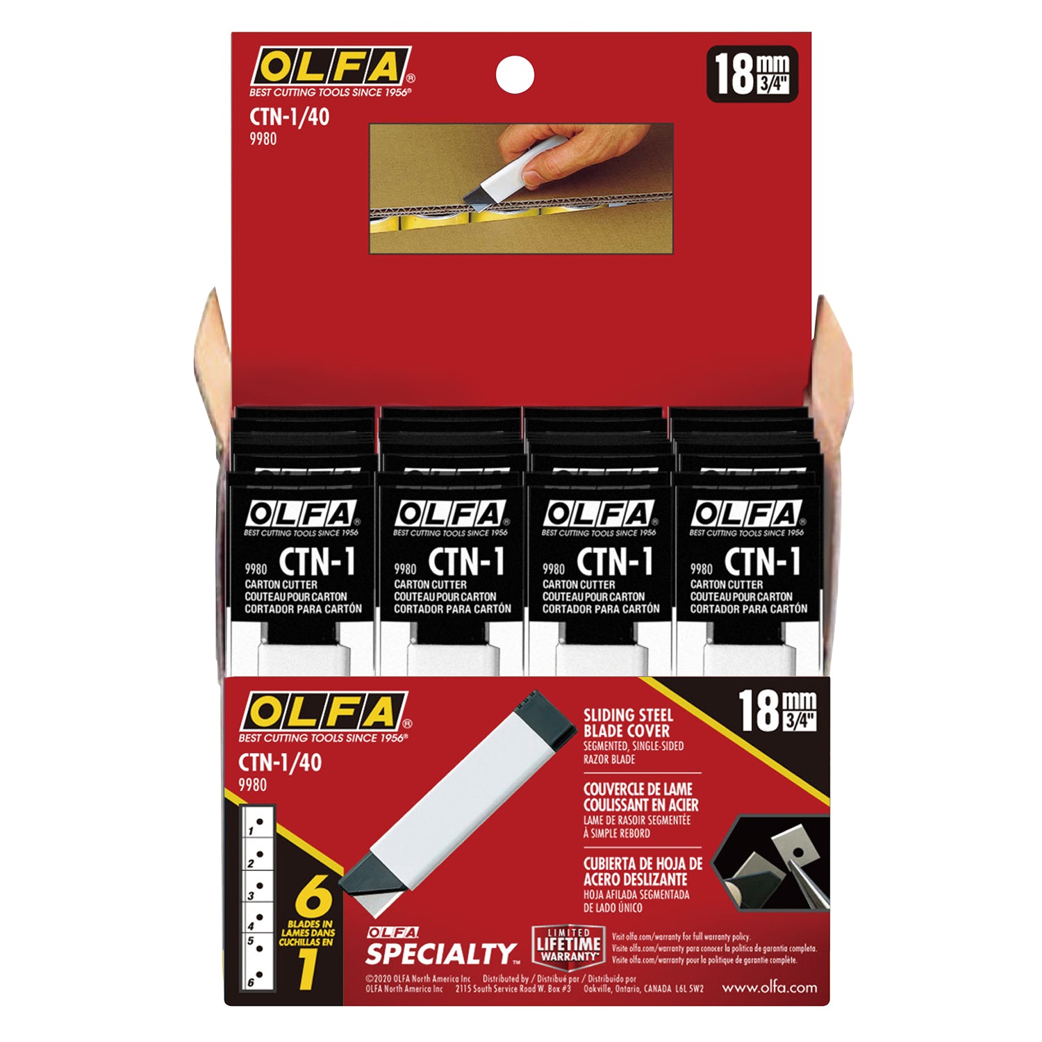 Olfa Carton Cutter With Snap Off Blade 40Pc Display Box