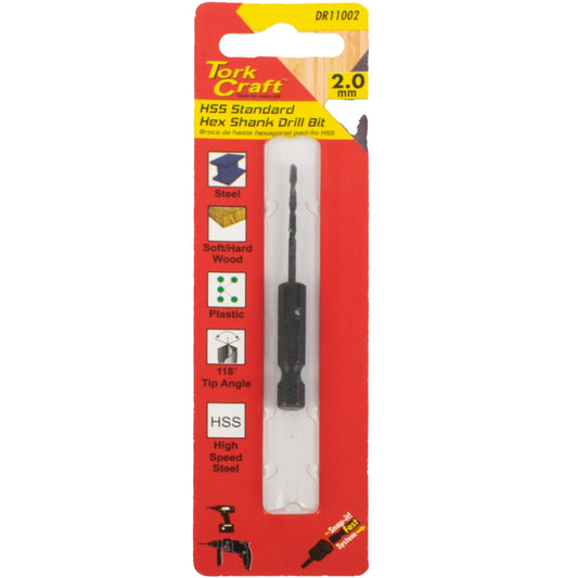 Tork Craft Drill Bit Hss Standard 2.0Mm Hex Shank 1/Card