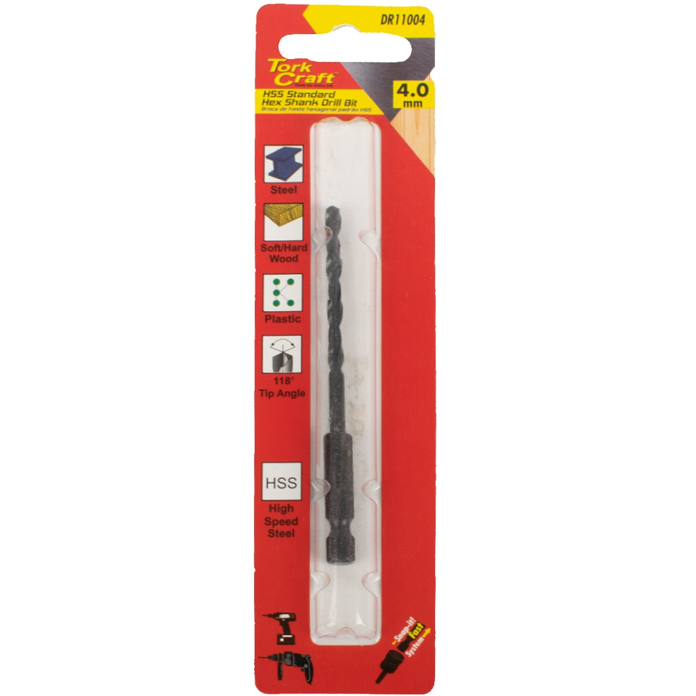 Tork Craft Drill Bit Hss Standard 4.0Mm Hex Shank 1/Card