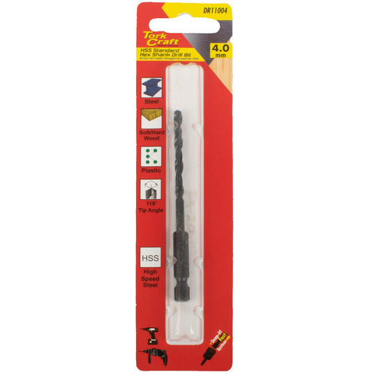 Tork Craft Drill Bit Hss Standard 4.0Mm Hex Shank 1/Card