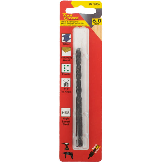 Tork Craft Drill Bit Hss Standard 6.0Mm Hex Shank 1/Card