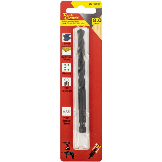 Tork Craft Drill Bit Hss Standard 8.0Mm Hex Shank 1/Card