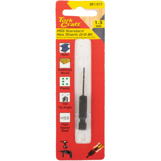 Tork Craft Drill Bit Hss Standard 1.5Mm Hex Shank 1/Card